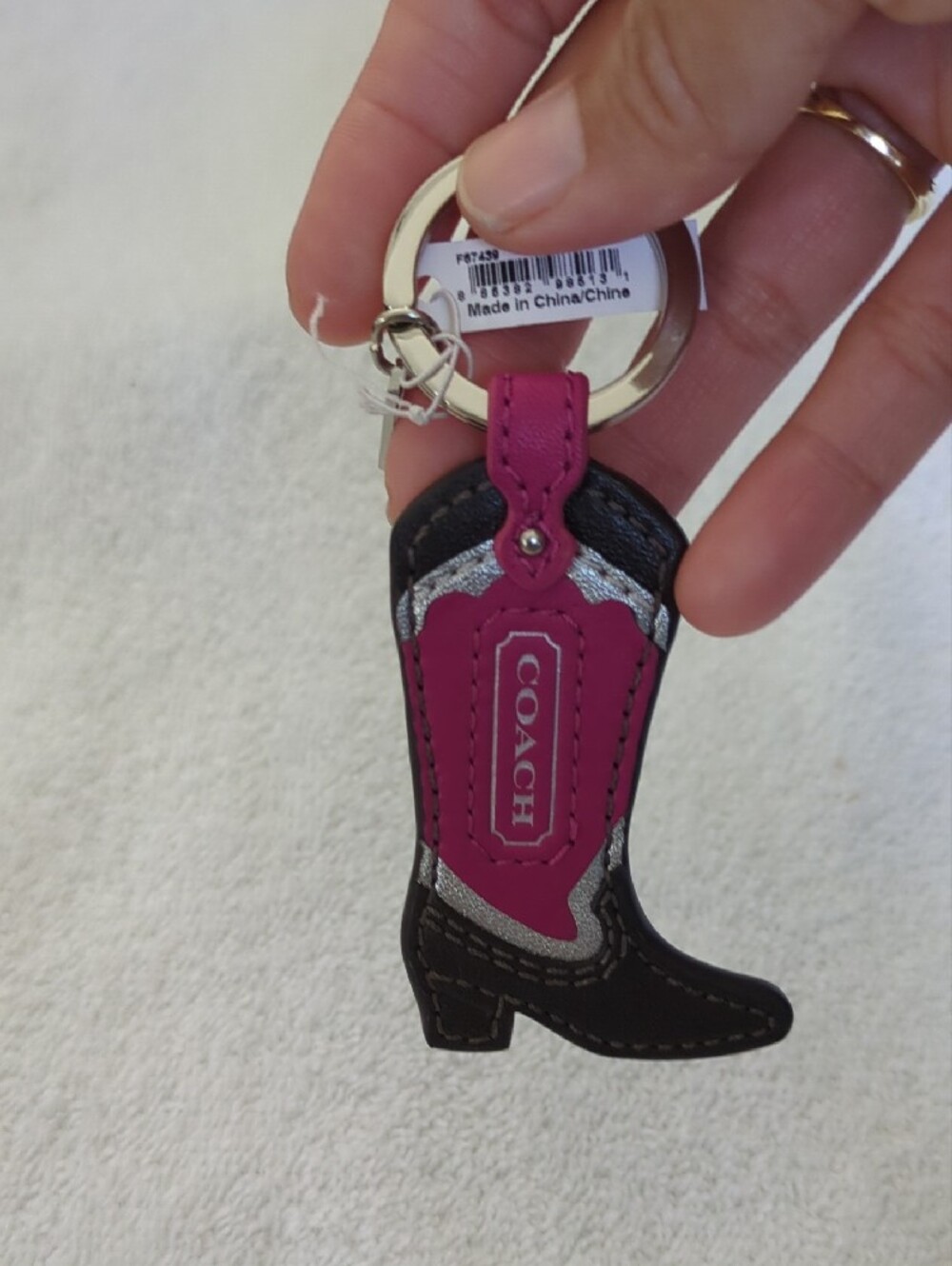 COACH Pink Leather Cowboy Boot Keyring - Picture 7 of 7